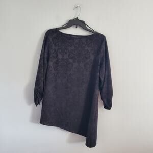 Style & Co. Sport Black Paisley Shimmer Asymmetrical Top L